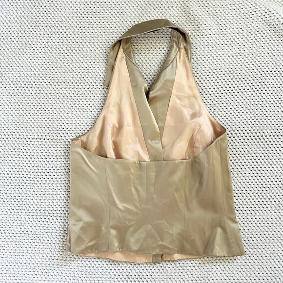 David Meister Vintage Gold Beige Shine Silk Jeweled Buttons Halter Blouse Y2K 8 - Picture 4 of 9